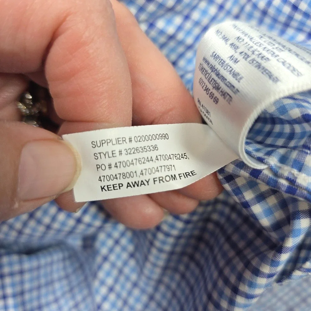 Ralph Lauren Shirt Kids 7 Blue White‎ Cotton Check Long Sleeve Button Down